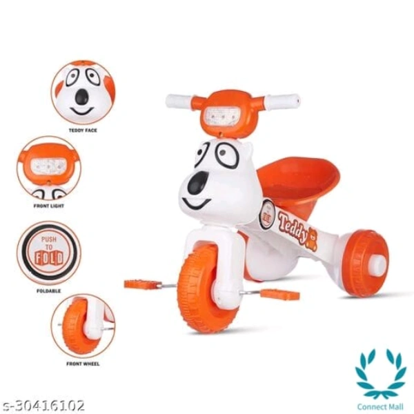 NHR Teddy Foldable Tricycle with Backrest Seat for Boys and Girls  With Parental Contralable - Orange, Plastic, Tricycle For Kids, Multipack:1